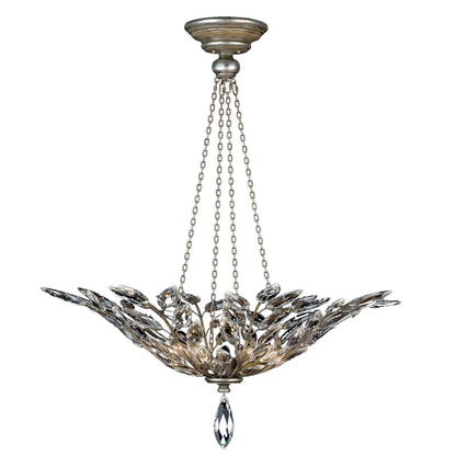 Crystal Laurel Four-Light Foyer Pendant with Bold-Cut Stylized Crystal Leaves