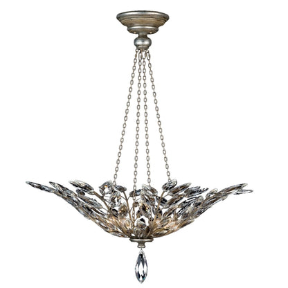Fine Art Handcrafted Lighting Crystal Laurel Four-Light Foyer Pendant with Bold-Cut Stylized Crystal Leaves