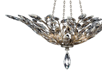 Crystal Laurel Four-Light Foyer Pendant with Bold-Cut Stylized Crystal Leaves