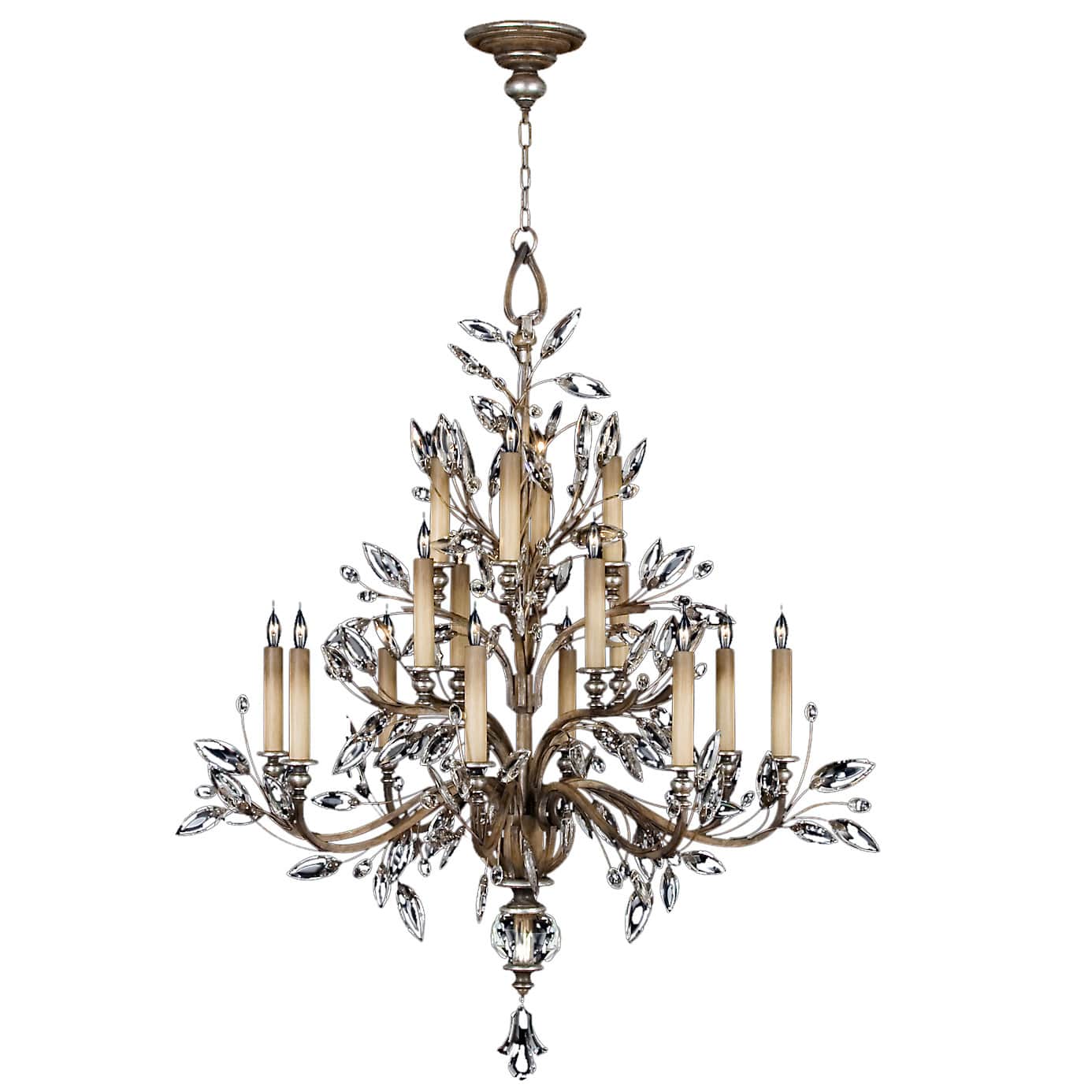 Crystal Laurel Sixteen-Light Three-Tier Chandelier with Bold-Cut Stylized Crystal Leaves