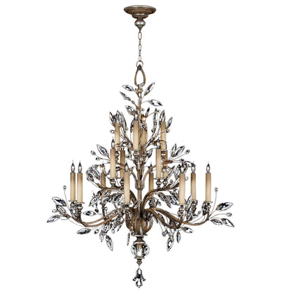 Crystal Laurel Sixteen-Light Three-Tier Chandelier with Bold-Cut Stylized Crystal Leaves