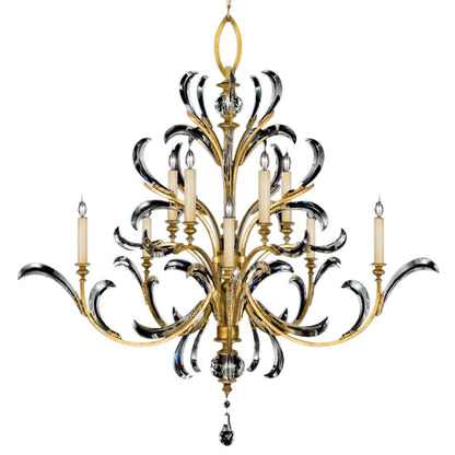 Fine Art Handcrafted Lighting Beveled Arcs Gold Ten-Light Two-Tier Beveled Crystal Chandelier