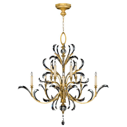 Fine Art Handcrafted Lighting Beveled Arcs Gold Ten-Light Two-Tier Beveled Crystal Chandelier