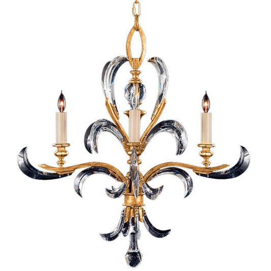 Beveled Arcs Gold Four-Light Single-Tier Beveled Crystal Chandelier