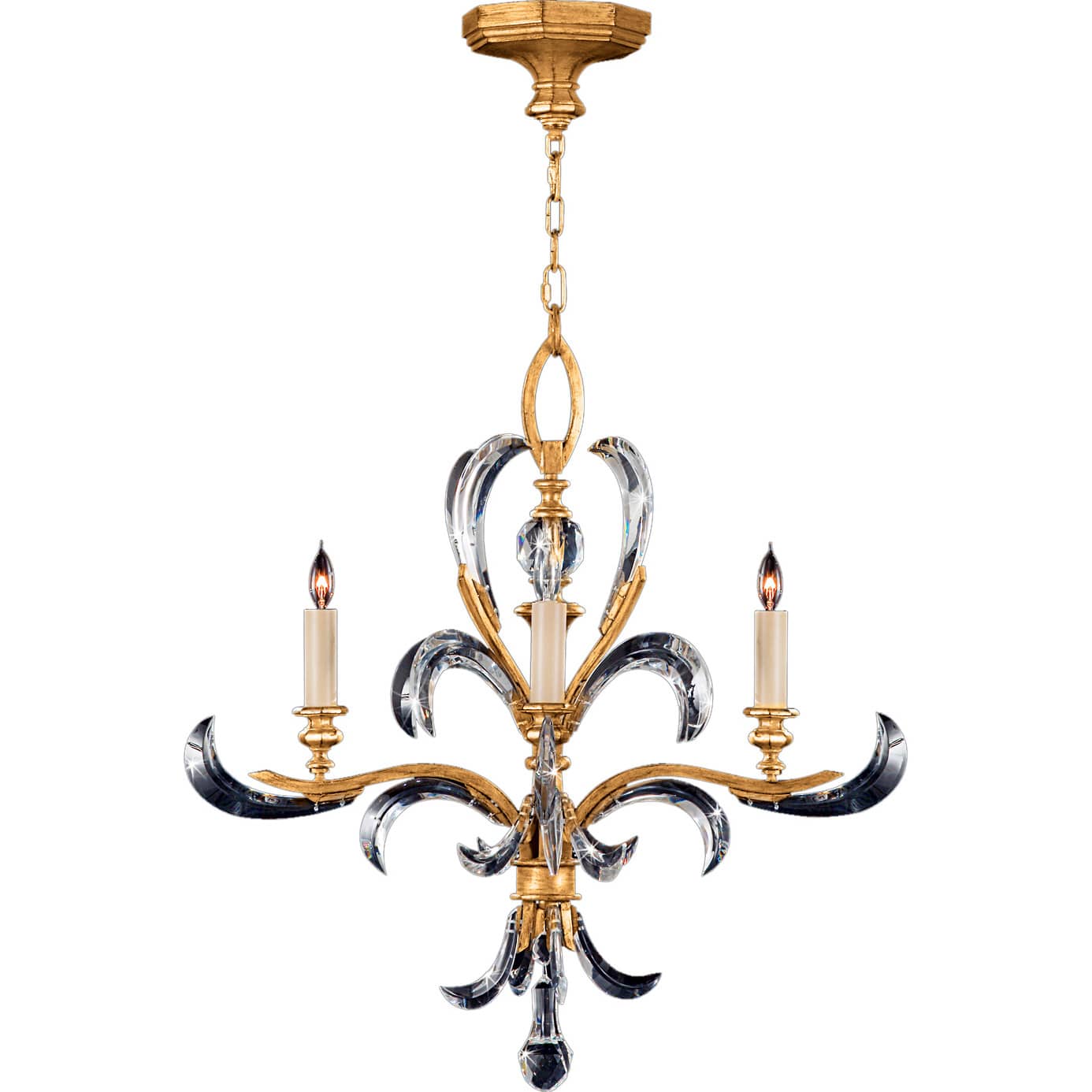 Beveled Arcs Gold Four-Light Single-Tier Beveled Crystal Chandelier