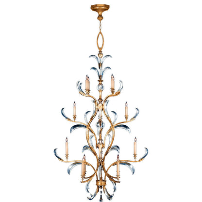 Beveled Arcs Gold Sixteen-Light Three-Tier Beveled Crystal Chandelier