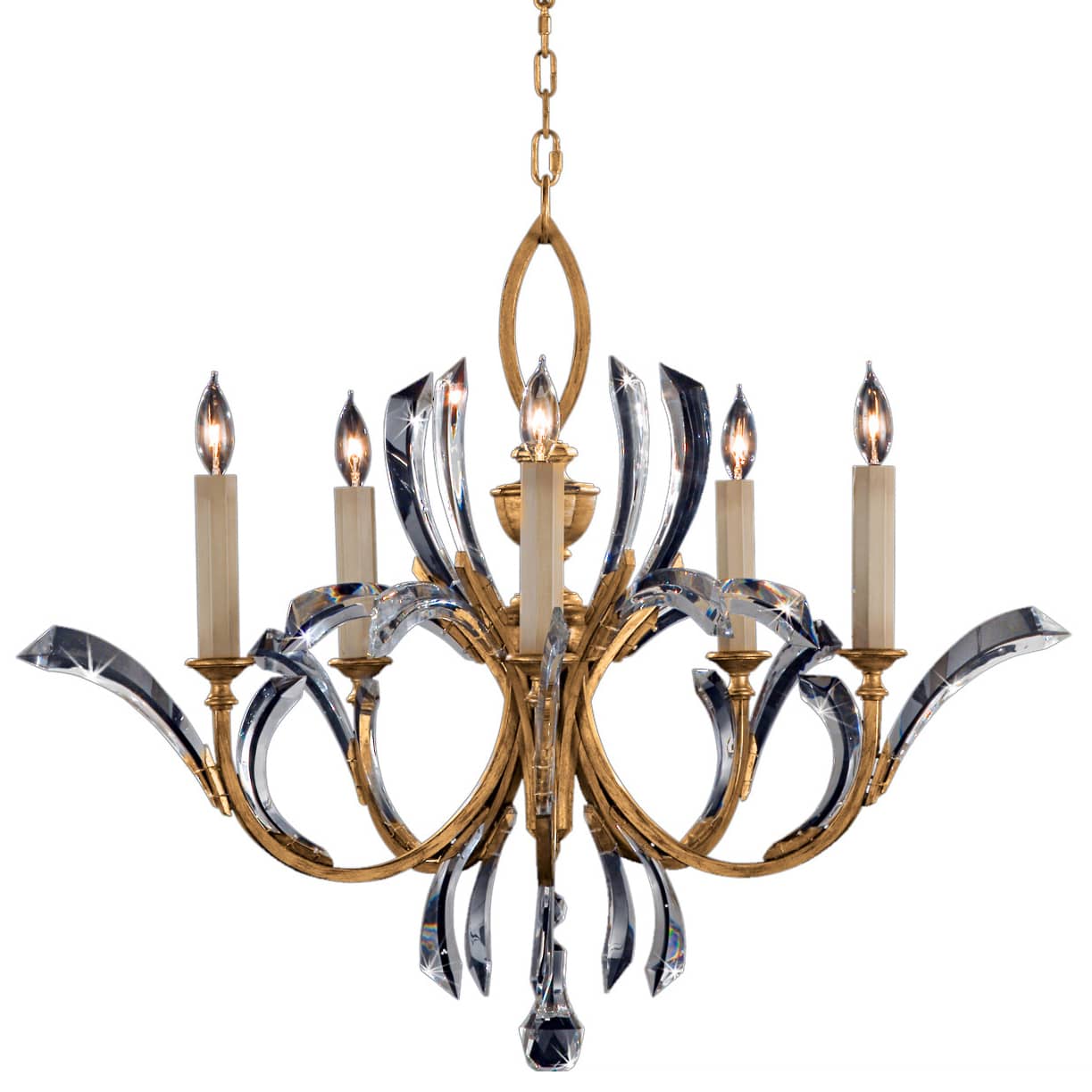 Beveled Arcs Gold Five-Light Single-Tier Beveled Crystal Chandelier