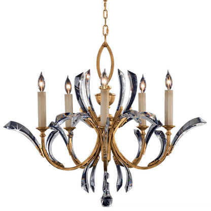 Beveled Arcs Gold Five-Light Single-Tier Beveled Crystal Chandelier