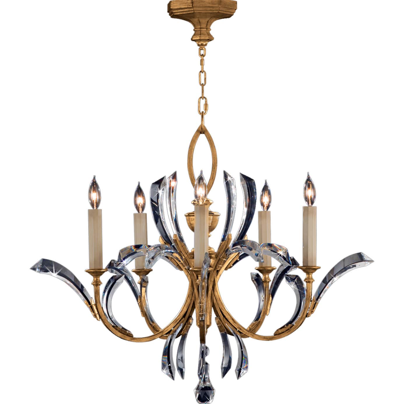 Beveled Arcs Gold Five-Light Single-Tier Beveled Crystal Chandelier