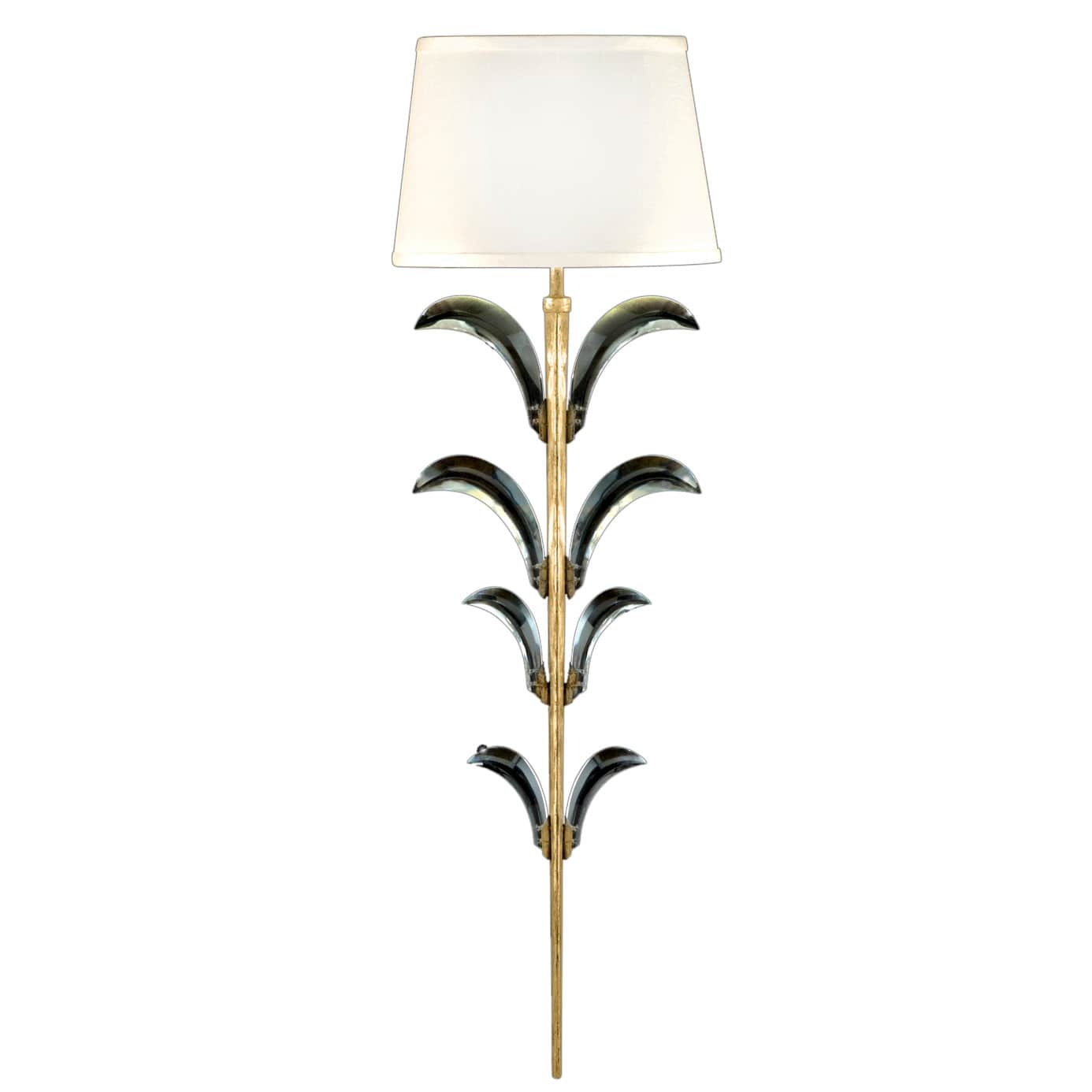Beveled Arcs Gold Single-Light Beveled Crystal Wall Sconce with Laminated Silk Shantung Shade