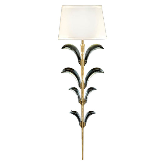 Beveled Arcs Gold Single-Light Beveled Crystal Wall Sconce with Laminated Silk Shantung Shade