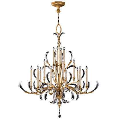 Fine Art Handcrafted Lighting Beveled Arcs Gold Sixteen-Light Two-Tier Beveled Crystal Chandelier
