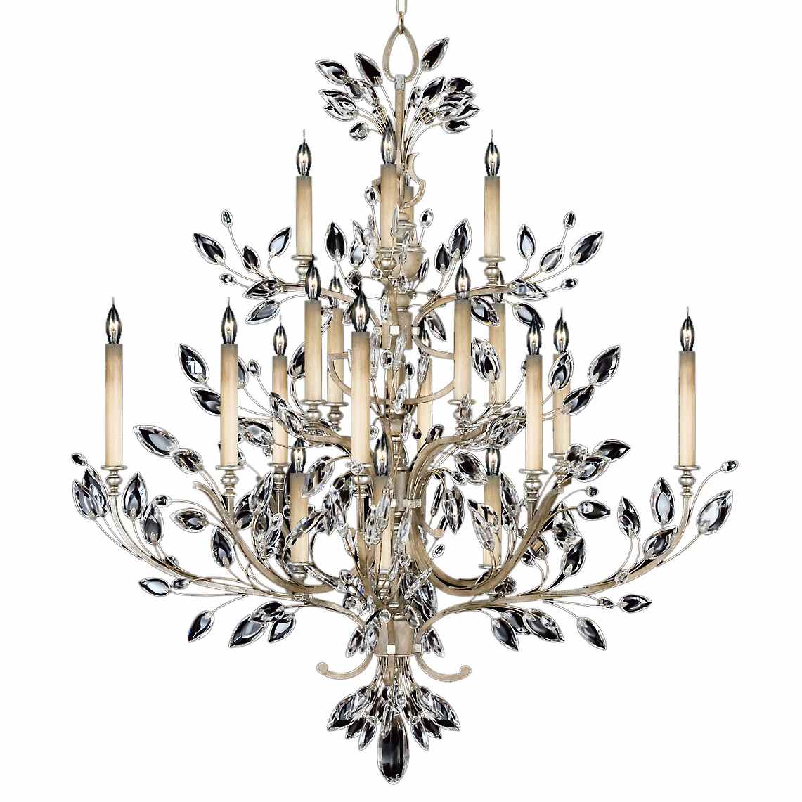 Crystal Laurel Twenty-Light Two-Tier Chandelier with Bold-Cut Stylized Crystal Leaves