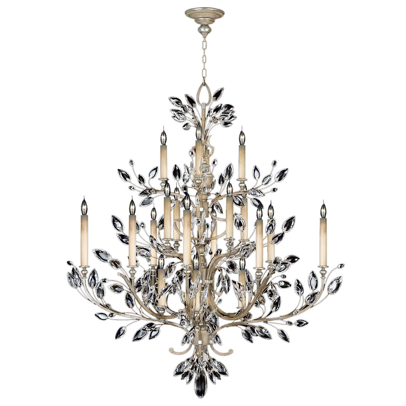 Crystal Laurel Twenty-Light Two-Tier Chandelier with Bold-Cut Stylized Crystal Leaves