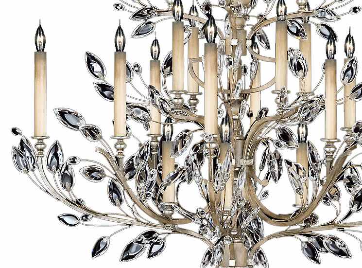 Crystal Laurel Twenty-Light Two-Tier Chandelier with Bold-Cut Stylized Crystal Leaves