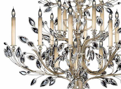 Crystal Laurel Twenty-Light Two-Tier Chandelier with Bold-Cut Stylized Crystal Leaves
