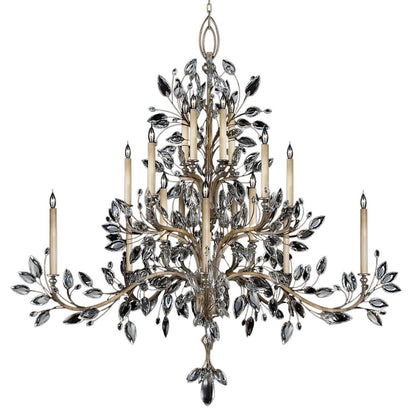 Crystal Laurel Twenty-Light Three-Tier Chandelier with Bold-Cut Stylized Crystal Leaves