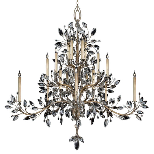 Crystal Laurel Twenty-Light Three-Tier Chandelier with Bold-Cut Stylized Crystal Leaves