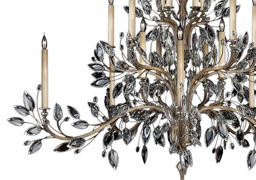 Crystal Laurel Twenty-Light Three-Tier Chandelier with Bold-Cut Stylized Crystal Leaves