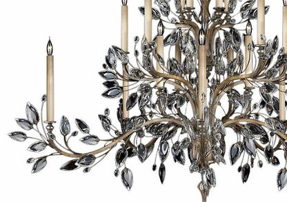 Crystal Laurel Twenty-Light Three-Tier Chandelier with Bold-Cut Stylized Crystal Leaves