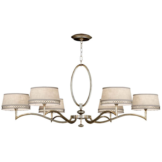 Allegretto Silver Six-Light Single-Tier Chandelier with White Textured Linen Shades