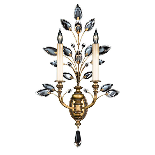Crystal Laurel Gold Two-Light Wall Sconce with Bold-Cut Stylized Crystal Leaves
