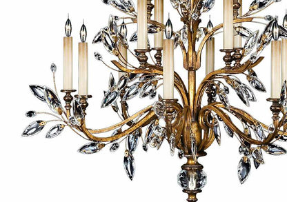 Crystal Laurel Gold Sixteen-Light Three-Tier Chandelier with Bold-Cut Stylized Crystal Leaves