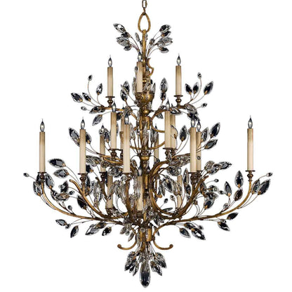 Crystal Laurel Gold Twenty-Light Three-Tier Chandelier with Bold-Cut Stylized Crystal Leaves