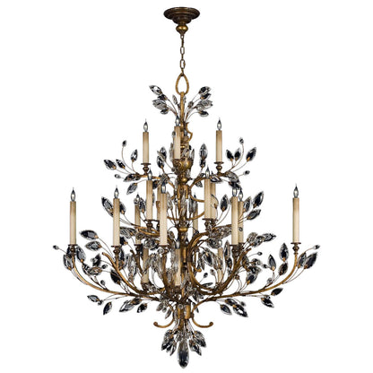 Crystal Laurel Gold Twenty-Light Three-Tier Chandelier with Bold-Cut Stylized Crystal Leaves