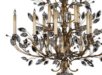 Crystal Laurel Gold Twenty-Light Three-Tier Chandelier with Bold-Cut Stylized Crystal Leaves