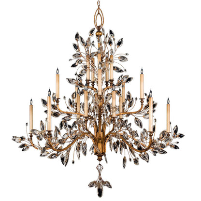 Crystal Laurel Gold Twenty-Light Three-Tier Chandelier with Bold-Cut Stylized Crystal Leaves