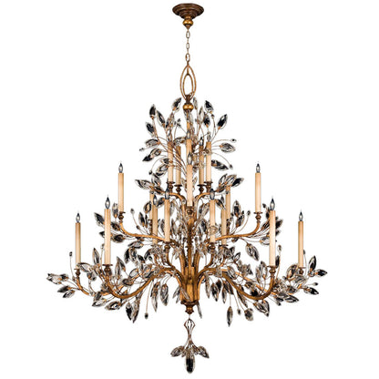 Crystal Laurel Gold Twenty-Light Three-Tier Chandelier with Bold-Cut Stylized Crystal Leaves