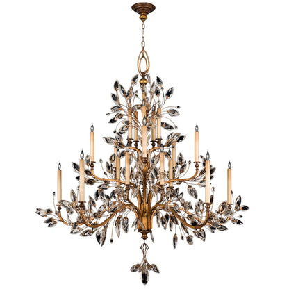 Fine Art Handcrafted Lighting Crystal Laurel Gold Twenty-Light Three-Tier Chandelier with Bold-Cut Stylized Crystal Leaves