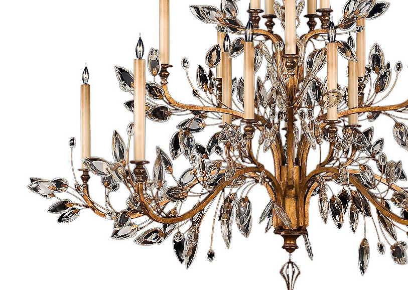Crystal Laurel Gold Twenty-Light Three-Tier Chandelier with Bold-Cut Stylized Crystal Leaves