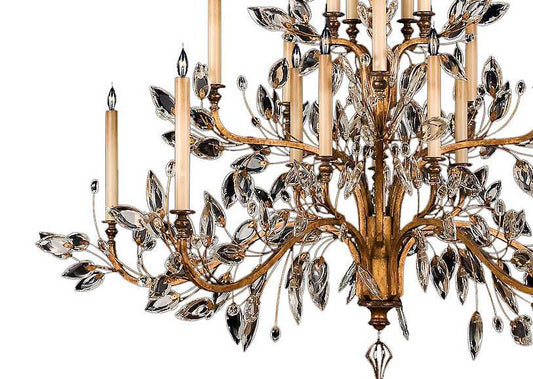 Crystal Laurel Gold Twenty-Light Three-Tier Chandelier with Bold-Cut Stylized Crystal Leaves