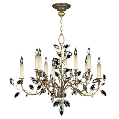Fine Art Handcrafted Lighting Crystal Laurel Gold Ten-Light Two-Tier Chandelier with Bold-Cut Stylized Crystal Leaves