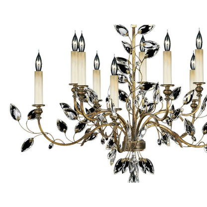 Fine Art Handcrafted Lighting Crystal Laurel Gold Ten-Light Two-Tier Chandelier with Bold-Cut Stylized Crystal Leaves