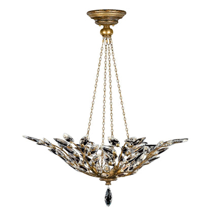 Crystal Laurel Gold Four-Light Foyer Pendant with Bold-Cut Stylized Crystal Leaves