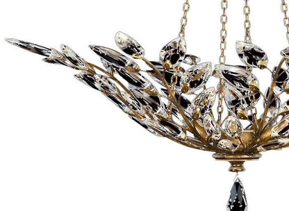 Crystal Laurel Gold Four-Light Foyer Pendant with Bold-Cut Stylized Crystal Leaves
