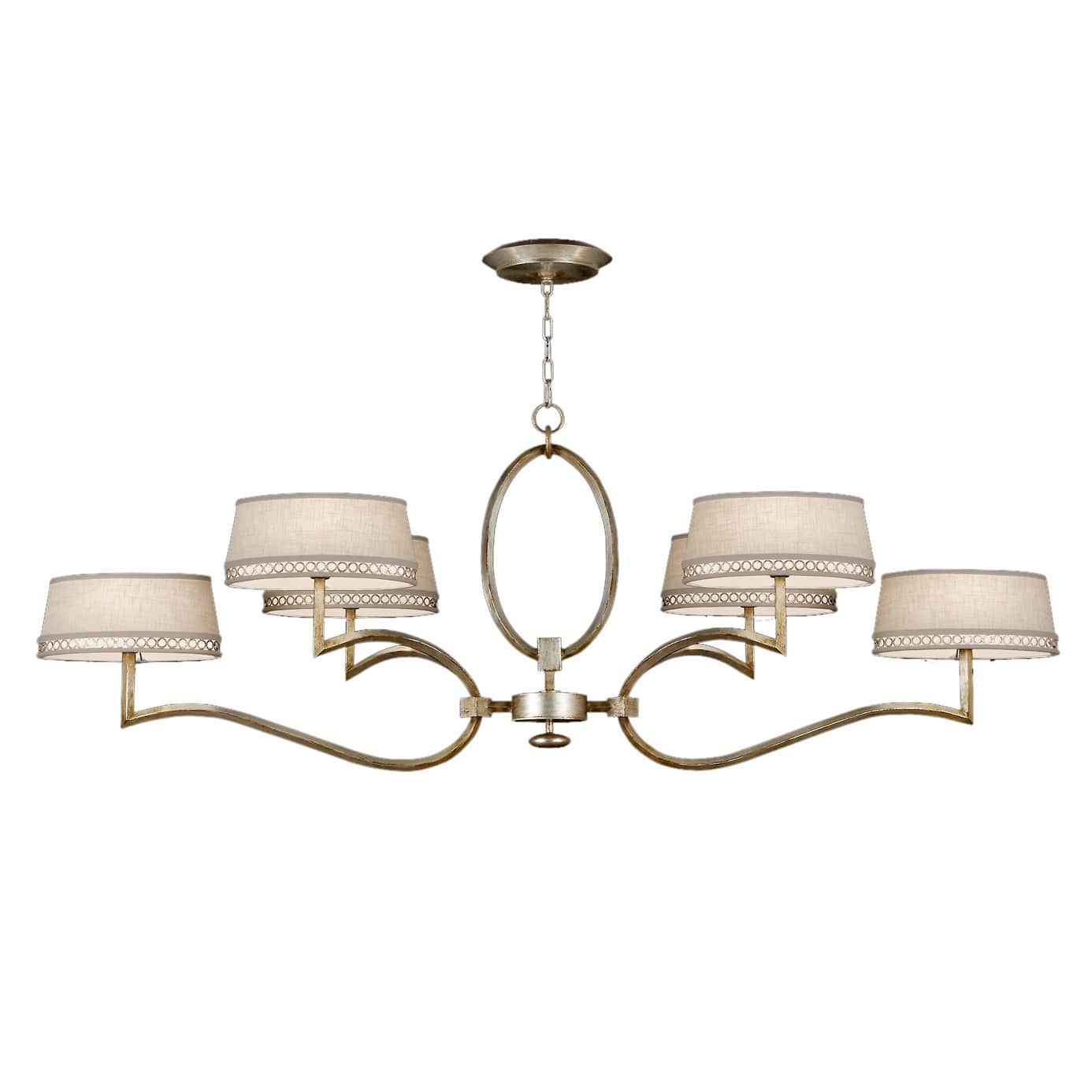 Allegretto Silver Six-Light 2 Tier Chandelier with White Textured Linen Shades