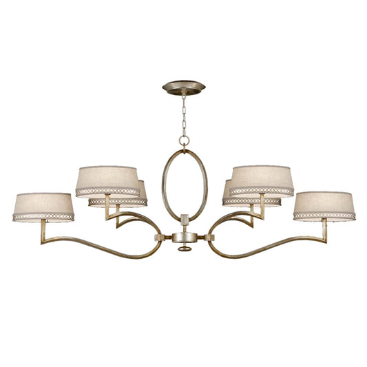 Allegretto Silver Six-Light 2 Tier Chandelier with White Textured Linen Shades