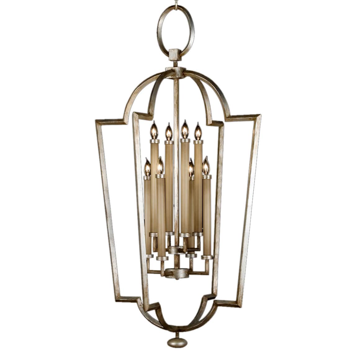 Allegretto Silver Eight-Light Foyer Pendant with White Textured Linen Shade