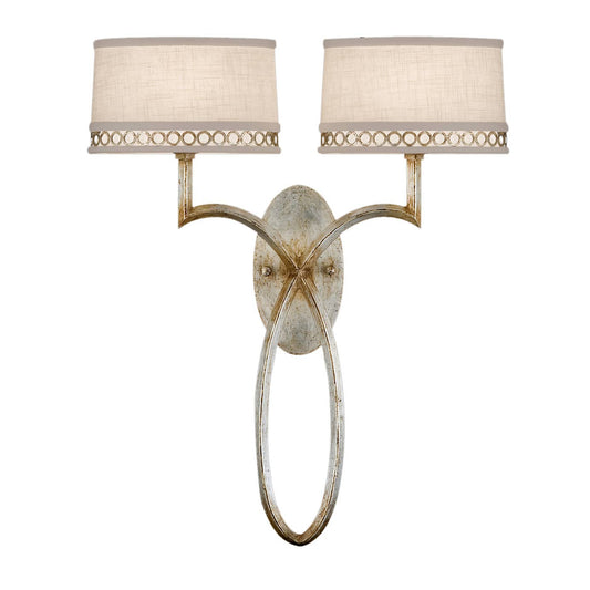 Allegretto Silver Two-Light Wall Sconce with White Textured Linen Shades