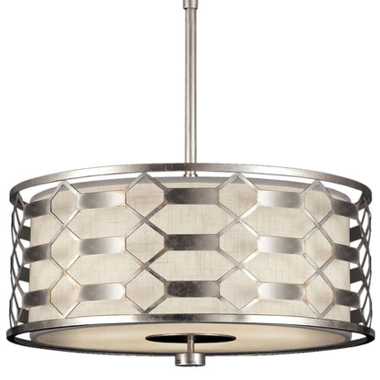 Allegretto Silver 24" Diameter Three-Light Drum Pendant with White Textured Linen Shade