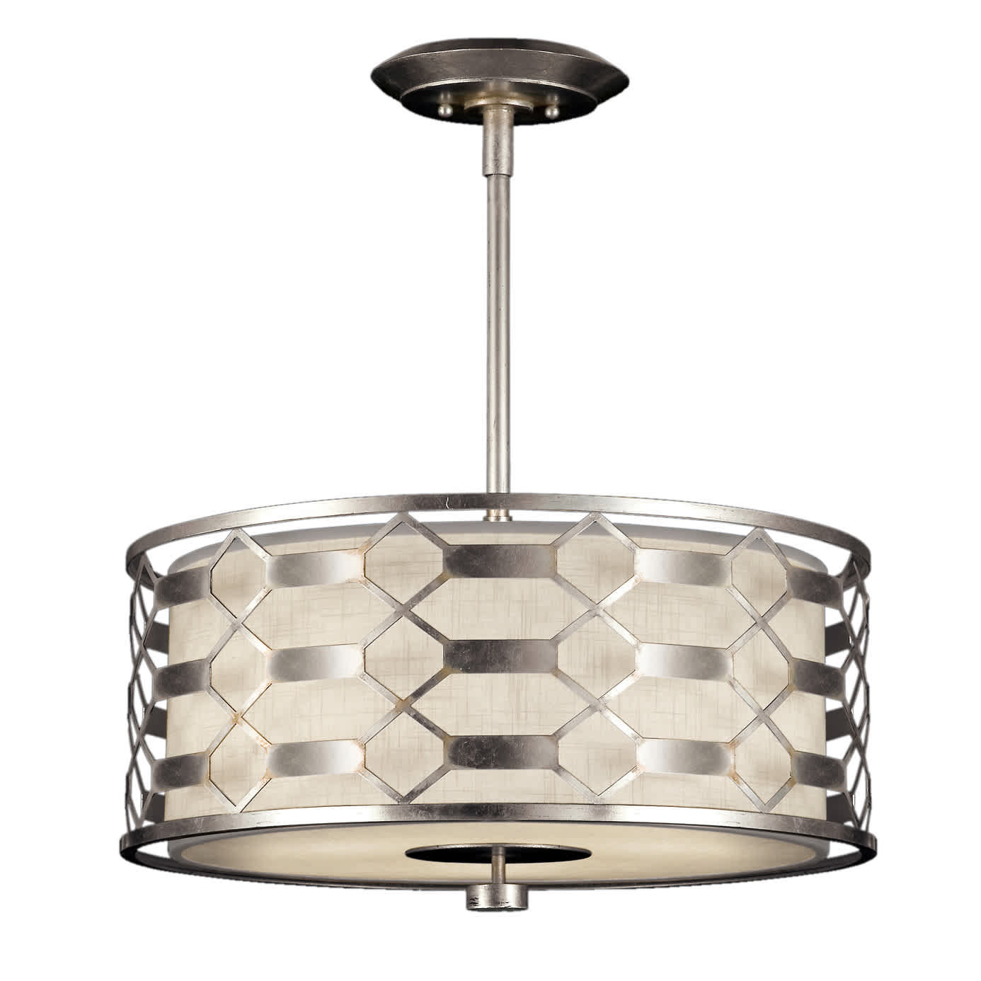 Allegretto Silver 24" Diameter Three-Light Drum Pendant with White Textured Linen Shade