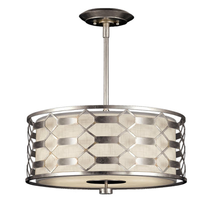 Allegretto Silver 24" Diameter Three-Light Drum Pendant with White Textured Linen Shade