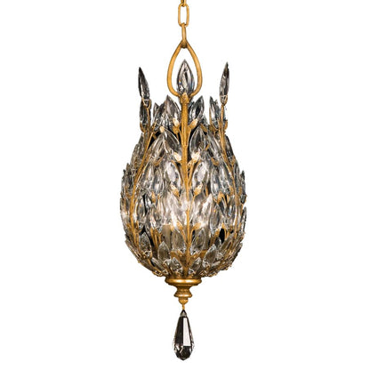 Crystal Laurel Gold Three-Light Foyer Pendant with Bold-Cut Stylized Crystal Leaves