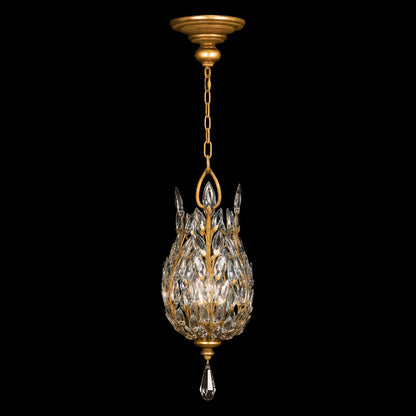 Crystal Laurel Gold Three-Light Foyer Pendant with Bold-Cut Stylized Crystal Leaves