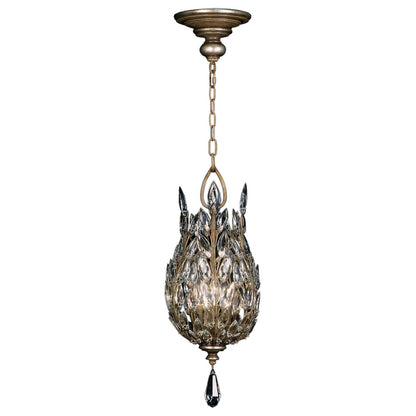 Crystal Laurel Three-Light Foyer Pendant with Bold-Cut Stylized Crystal Leaves