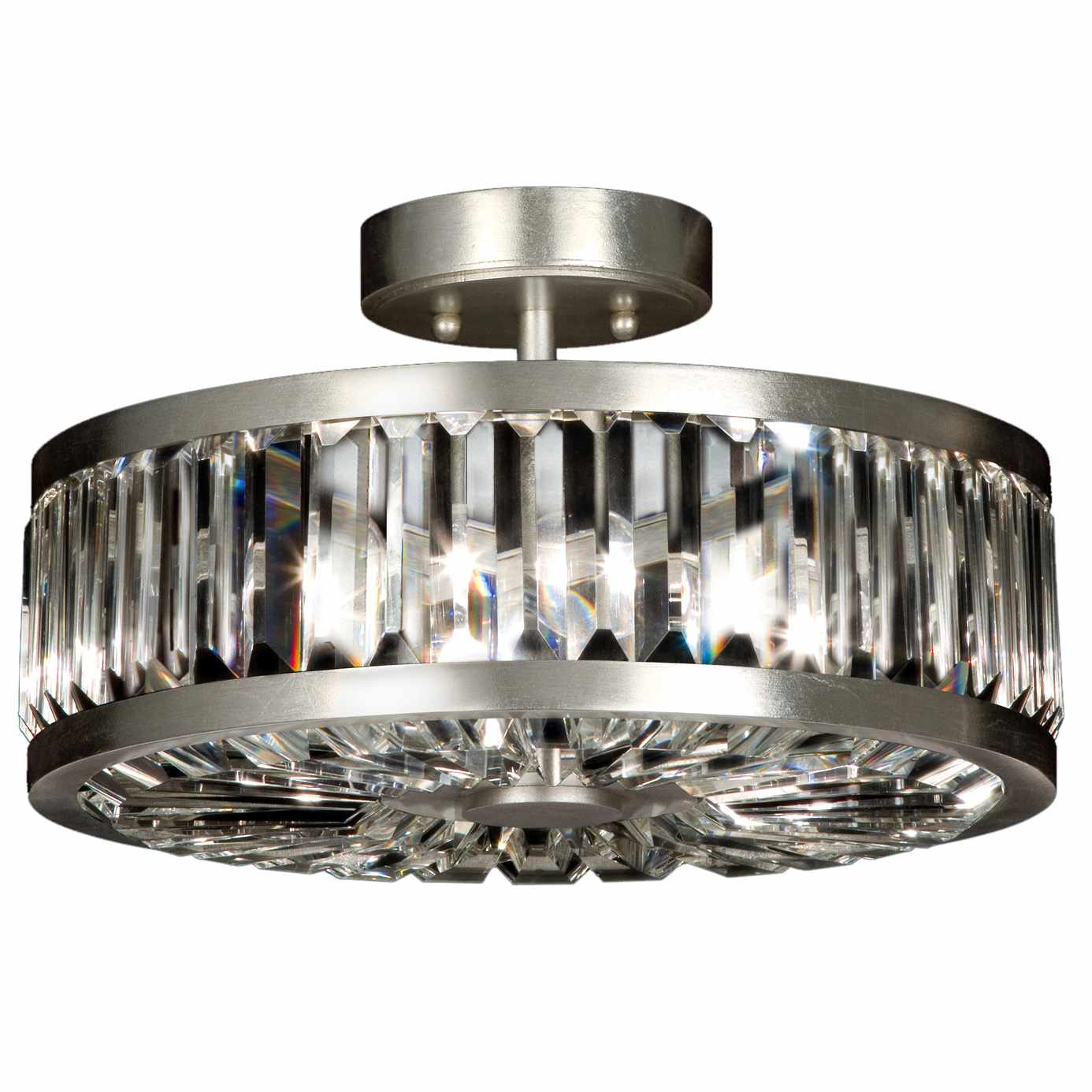 Crystal Enchantment 16" Diameter Three-Light Semi-Flush Mount Ceiling Fixture with Multi-Faceted Crystal Panels